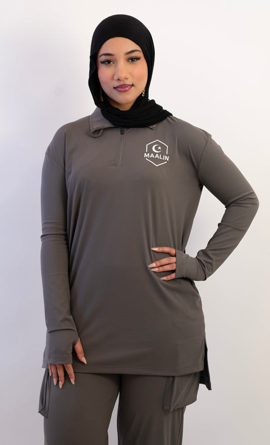 Grey Essential Zip Top