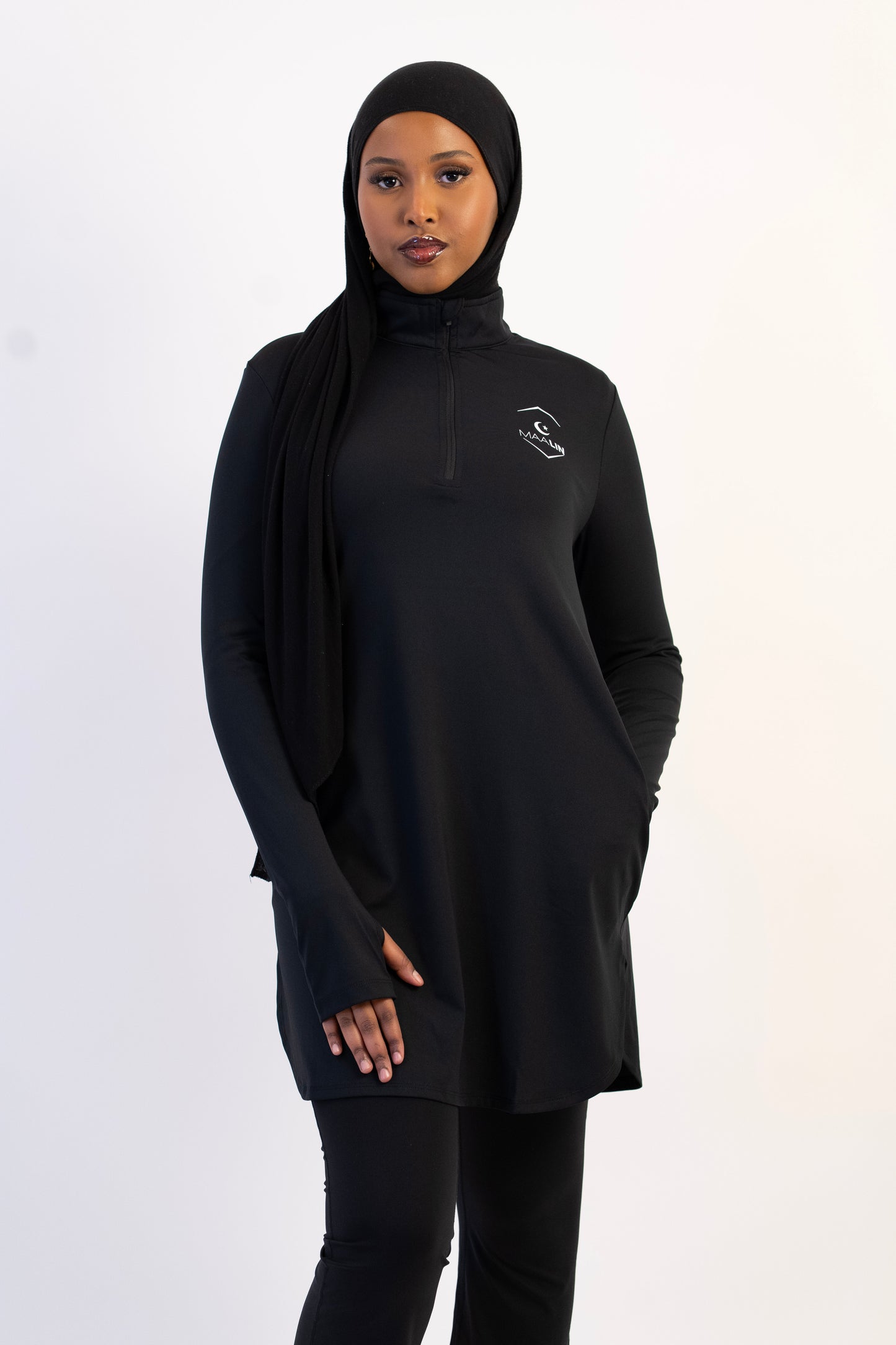Black Essential Zip Top