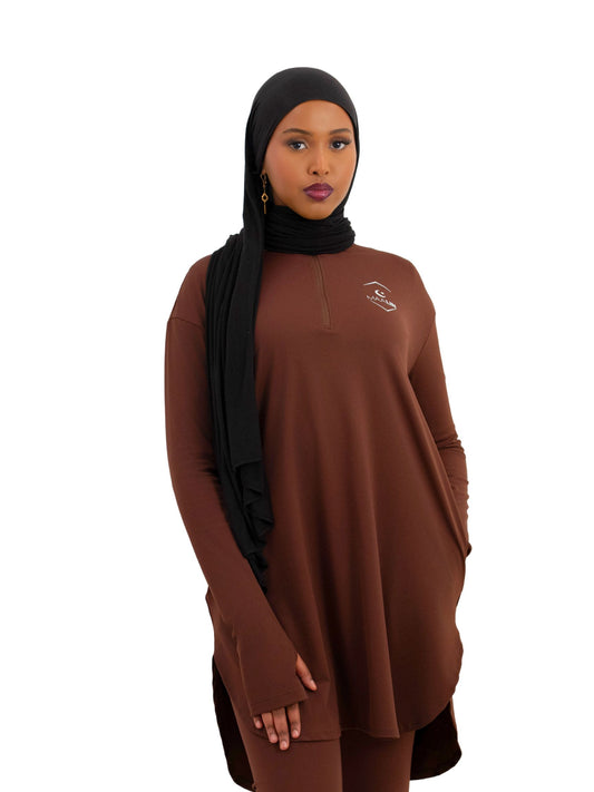 Core Zip Top - Brown